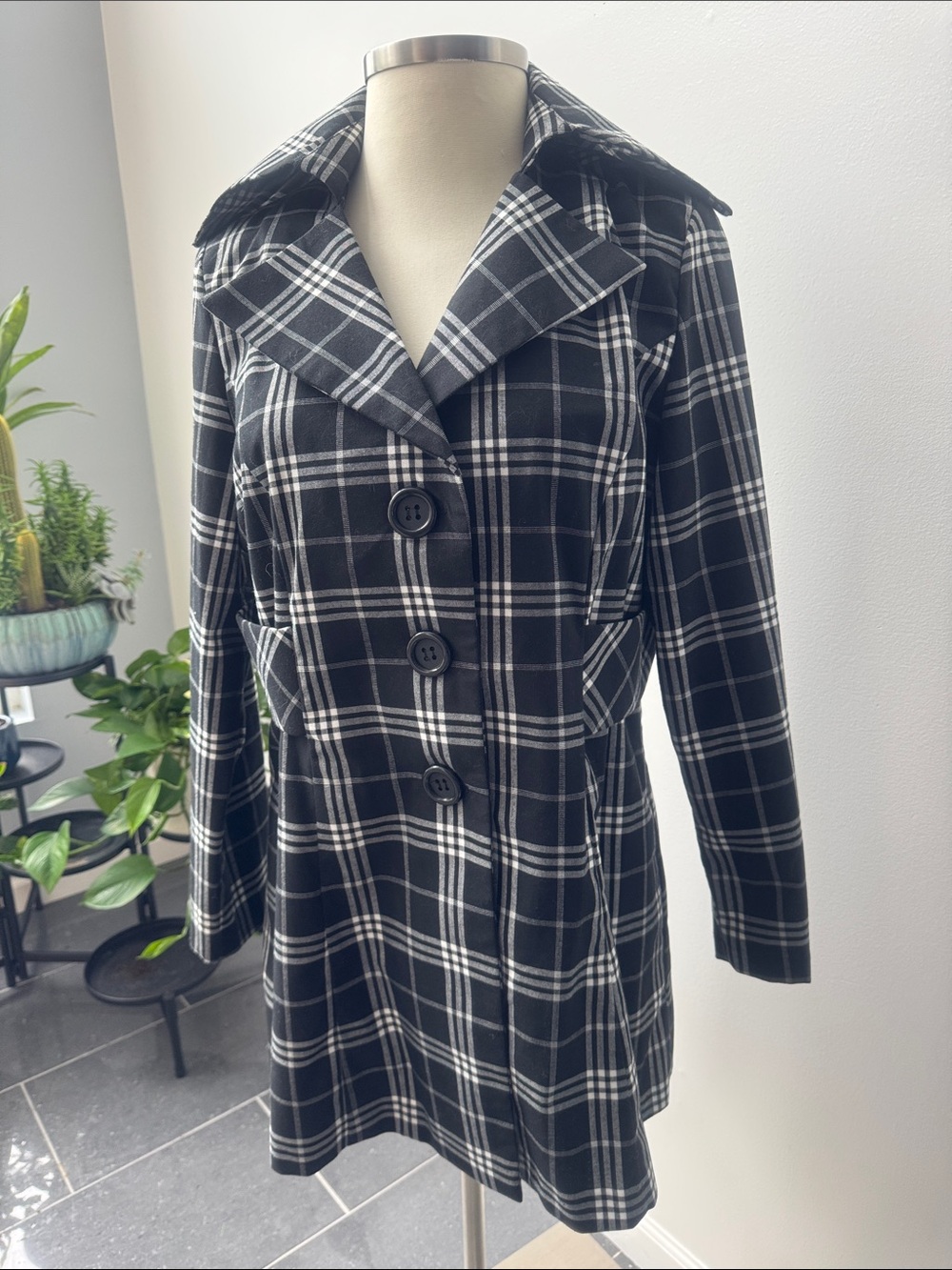 Lane Bryant Black & White Plaid Womens Lightweight Coat
